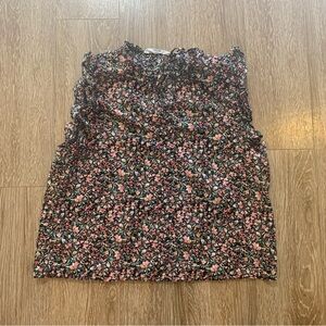 BB Dakota w/Steve Madden Black Ditsy Pink Floral ruffled sleeve blouse Size L